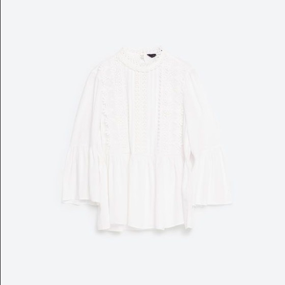 NWT Zara Off White Guipure Lace Bib Front Blouse - Picture 5 of 5